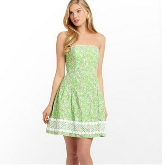 Lilly Pulitzer Jordan Strapless Dress Chomp Chomp Fit & Flare Sz2 - Picture 2 of 9